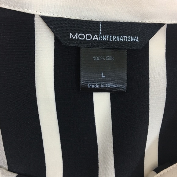 SOLD NWT Black & Cream Silk Striped Blouse - Picture 3 of 3